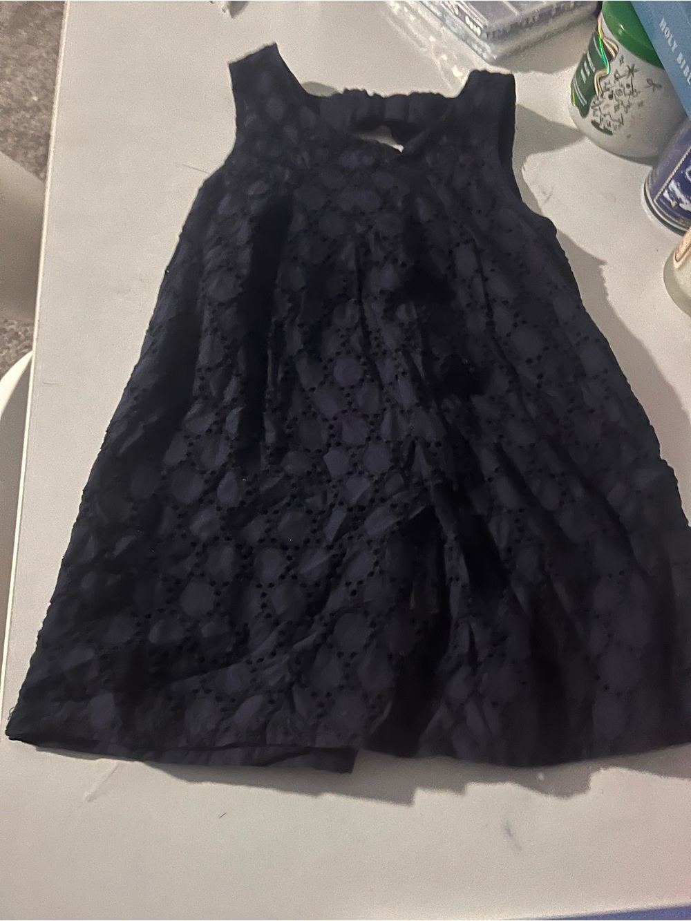Savannah Navy Eyelet A-Line Formal Dress